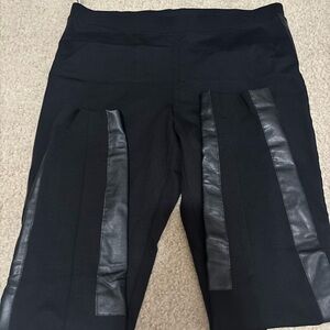 DKNY Black Leggings with Leather Details